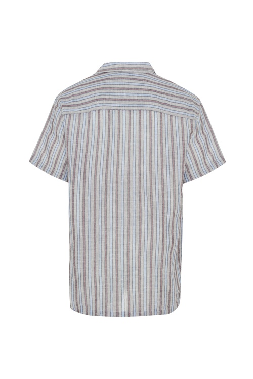  REGULAR FIT KETEN KARIŞIMLI ÇİZGİLİ KISA KOLLU GÖMLEK