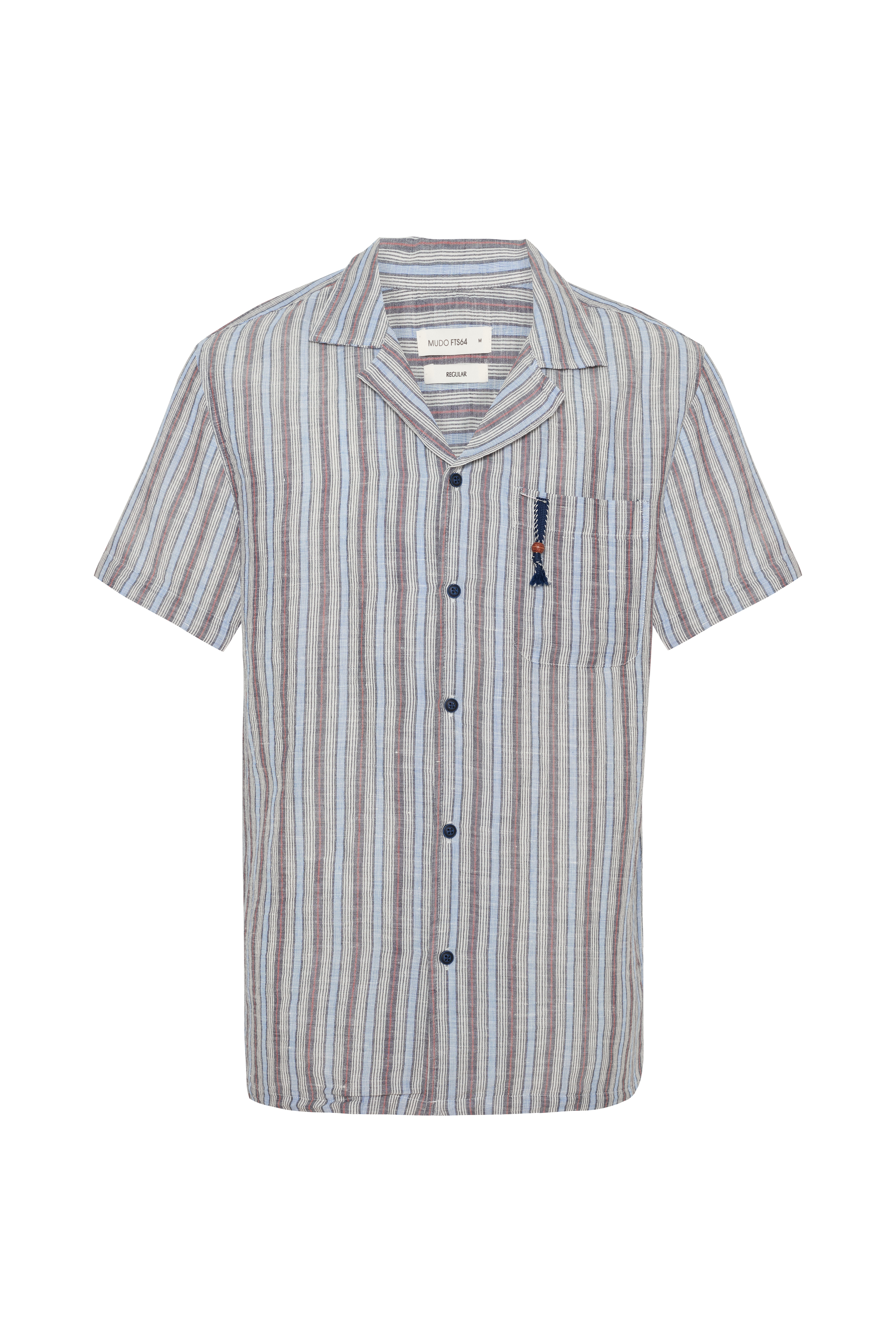 REGULAR FIT KETEN KARIŞIMLI ÇİZGİLİ KISA KOLLU GÖMLEK