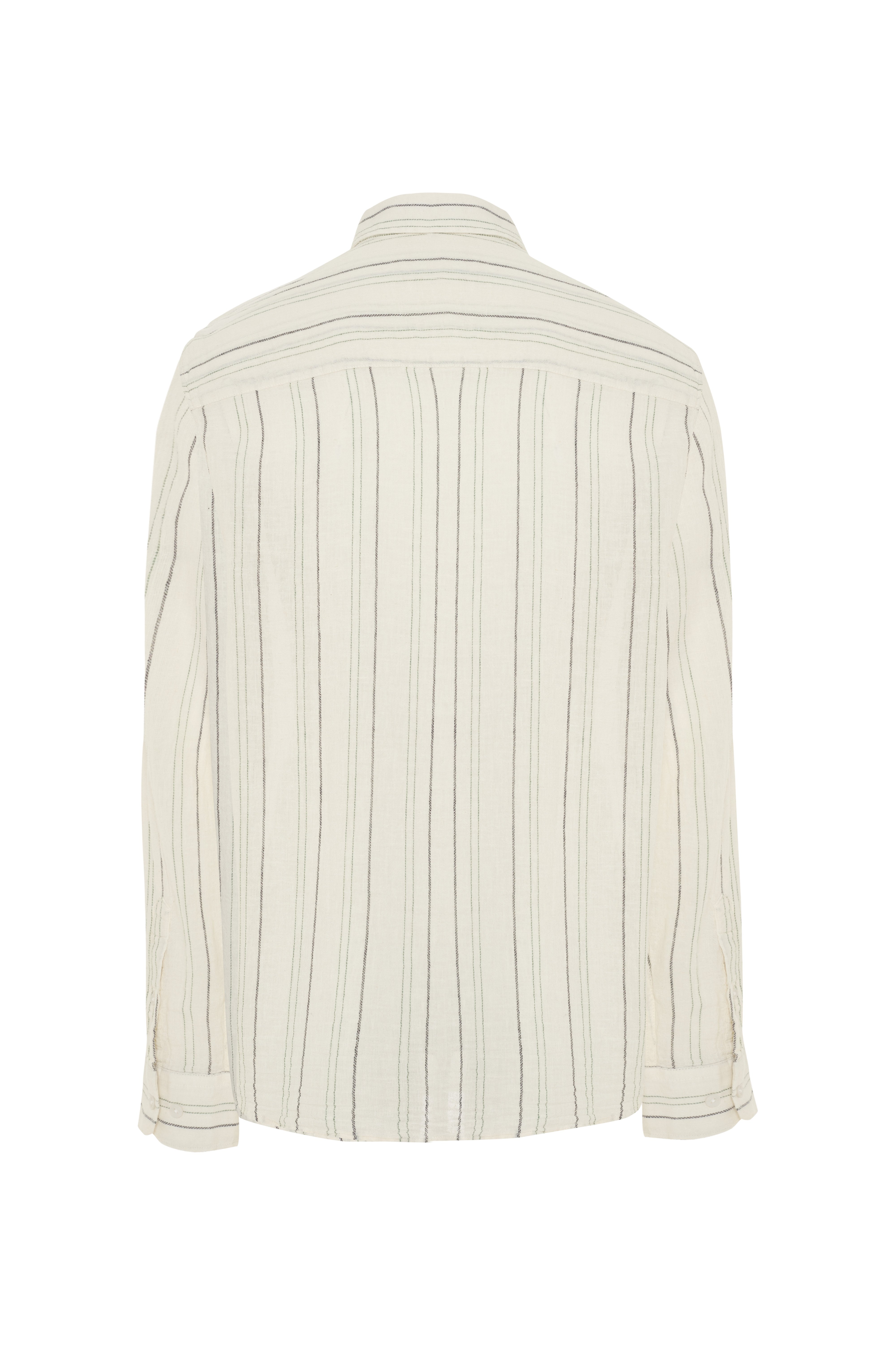 REGULAR FIT KETEN KARIŞIMLI ÇİZGİLİ UZUN KOLLU GÖMLEK