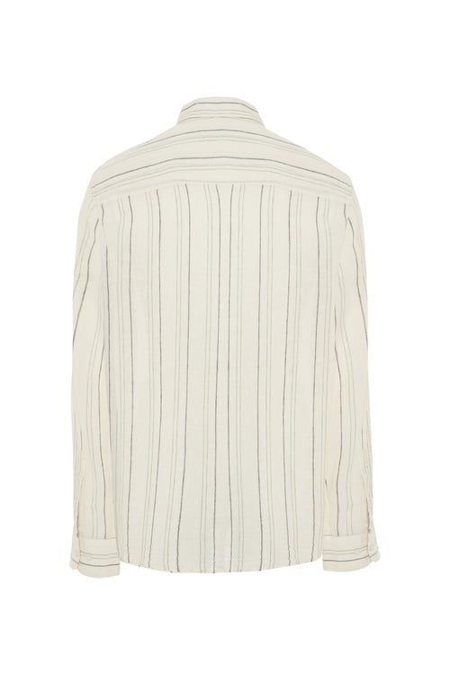  REGULAR FIT KETEN KARIŞIMLI ÇİZGİLİ UZUN KOLLU GÖMLEK