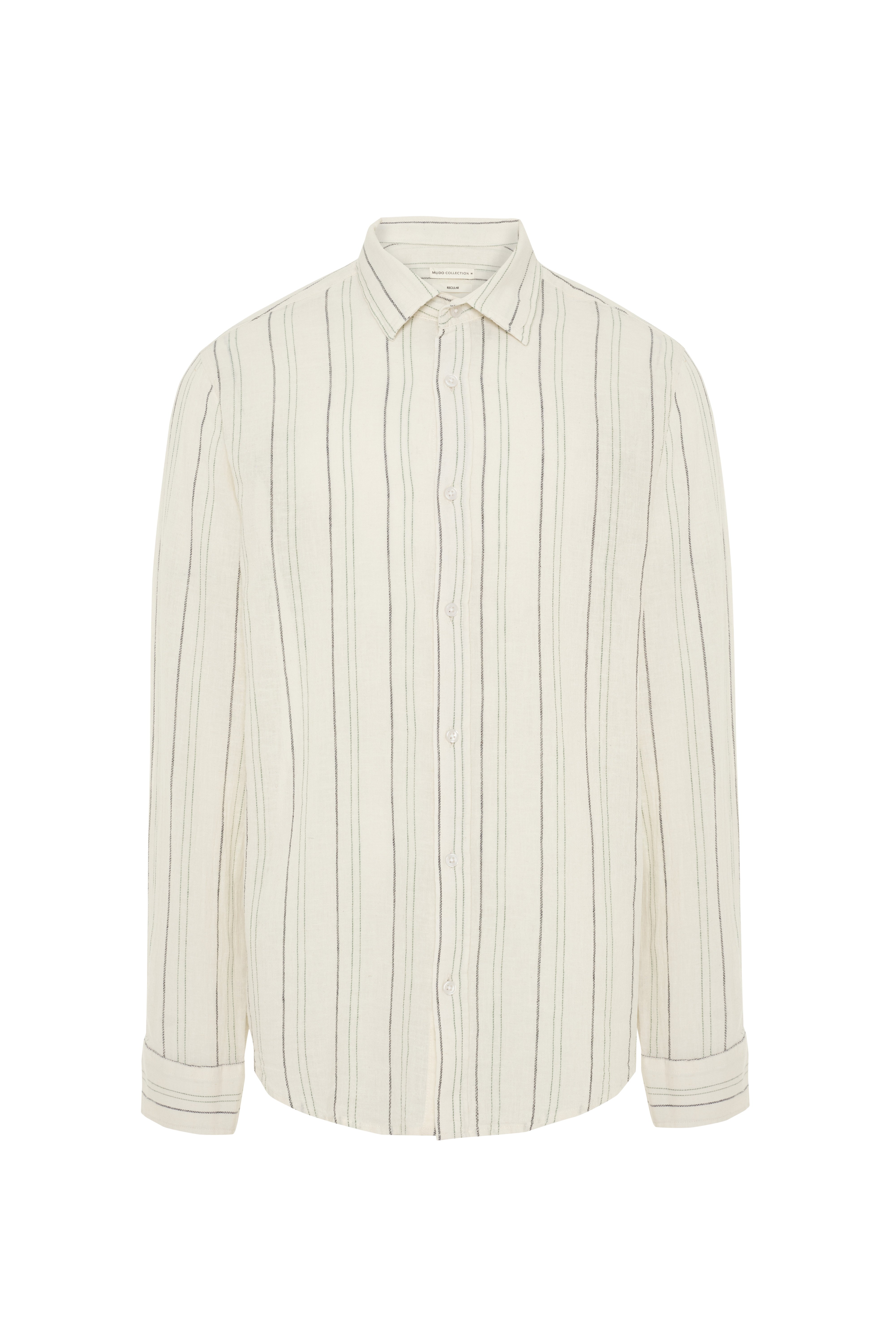 REGULAR FIT KETEN KARIŞIMLI ÇİZGİLİ UZUN KOLLU GÖMLEK