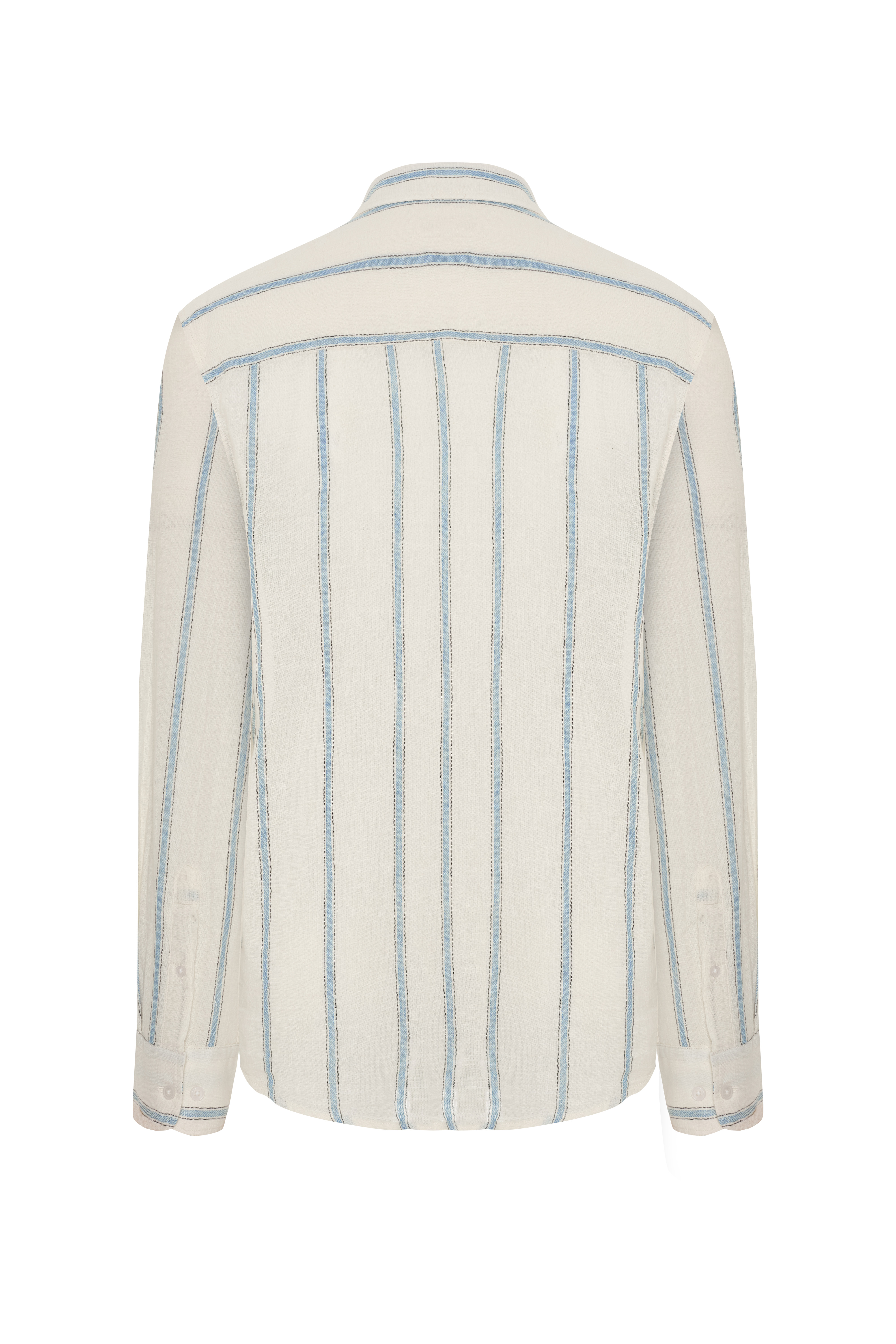 REGULAR FIT KETEN KARIŞIMLI ÇİZGİLİ UZUN KOLLU GÖMLEK