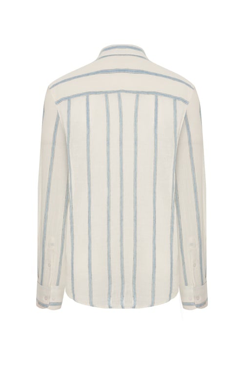  REGULAR FIT KETEN KARIŞIMLI ÇİZGİLİ UZUN KOLLU GÖMLEK