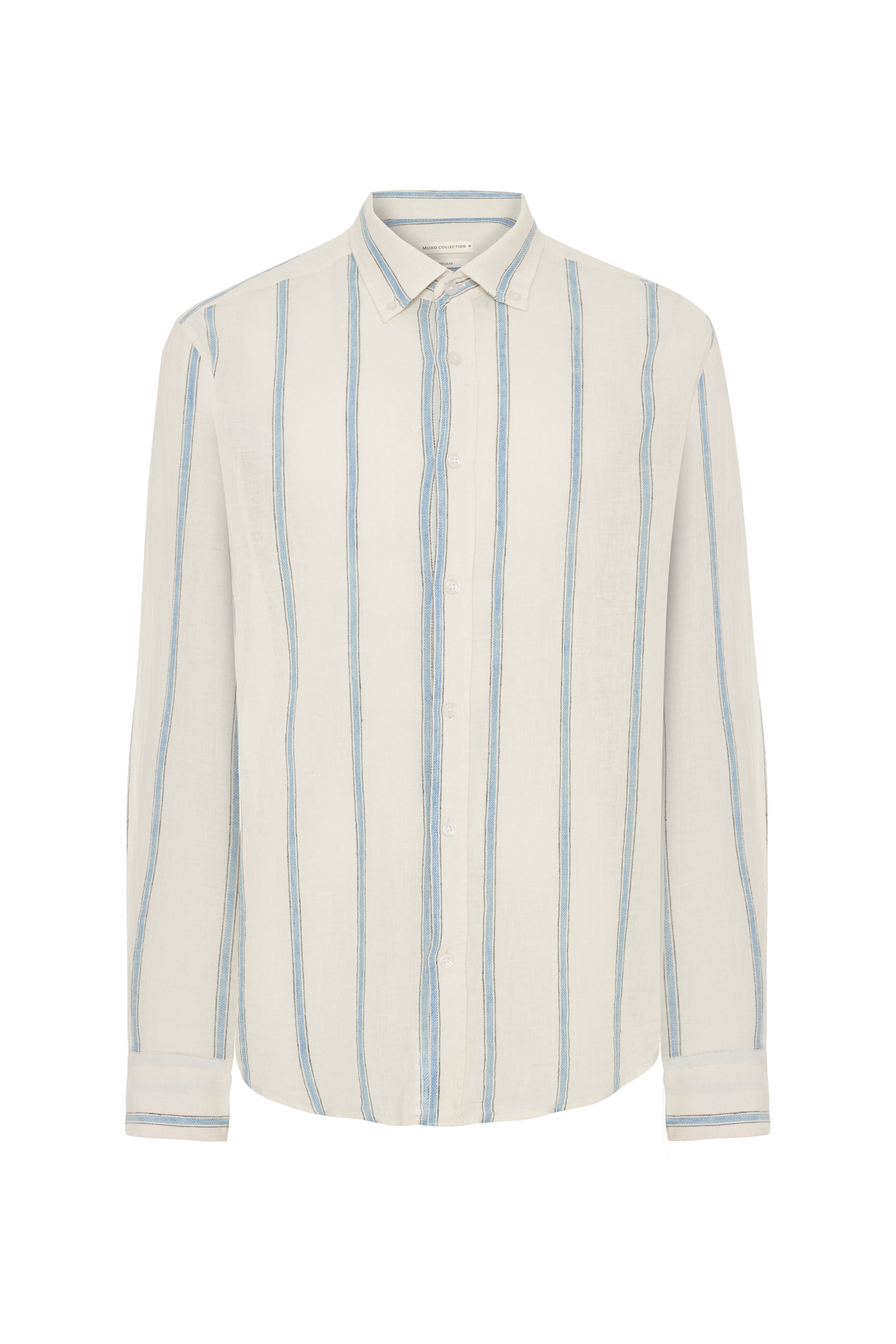 REGULAR FIT KETEN KARIŞIMLI ÇİZGİLİ UZUN KOLLU GÖMLEK