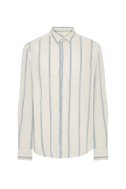  REGULAR FIT KETEN KARIŞIMLI ÇİZGİLİ UZUN KOLLU GÖMLEK