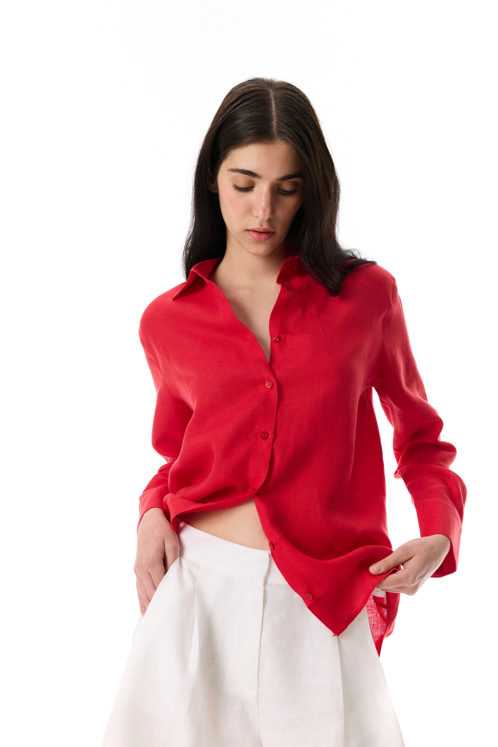 REGULAR FIT UZUN KOLLU KETEN GÖMLEK