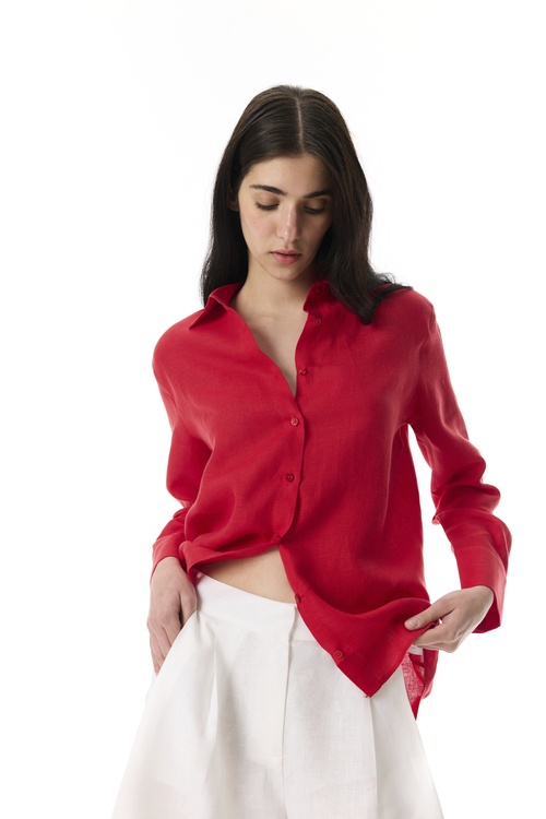  REGULAR FIT UZUN KOLLU KETEN GÖMLEK