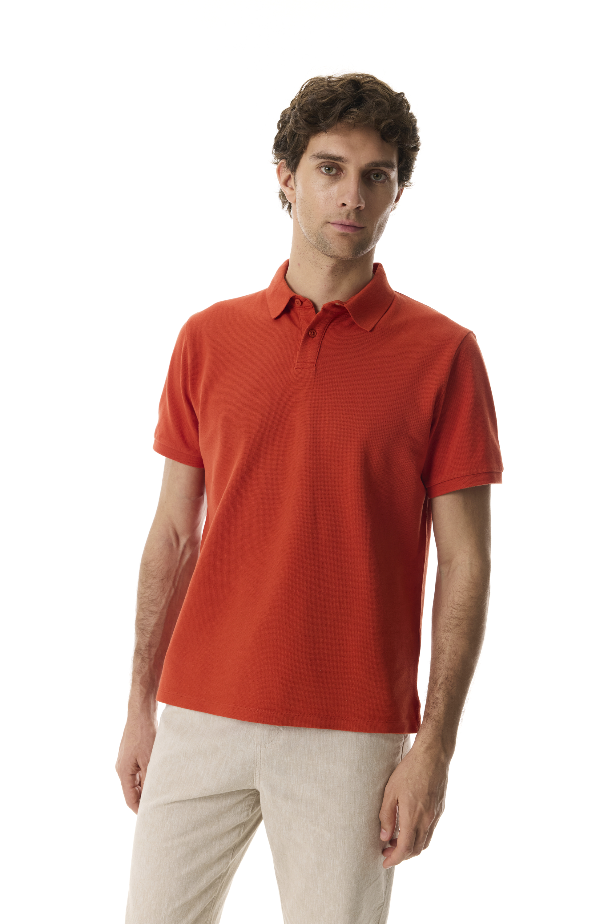 Erkek Turuncu Polo Yaka Kısa Kollu T-Shirt