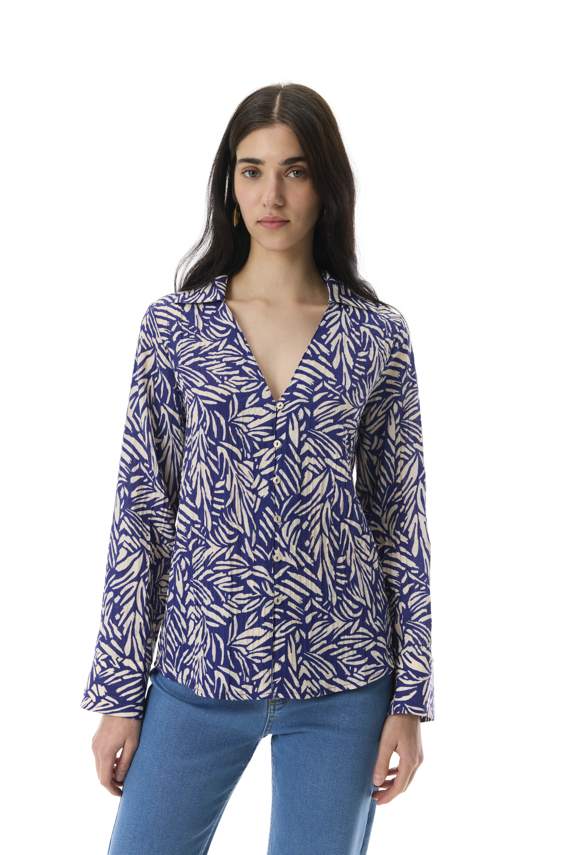 BASKILI V YAKA GÖMLEK BLUZ