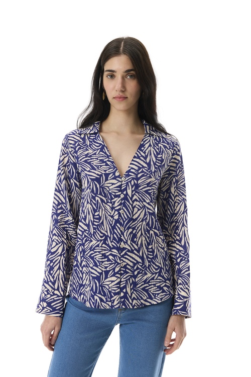  BASKILI V YAKA GÖMLEK BLUZ