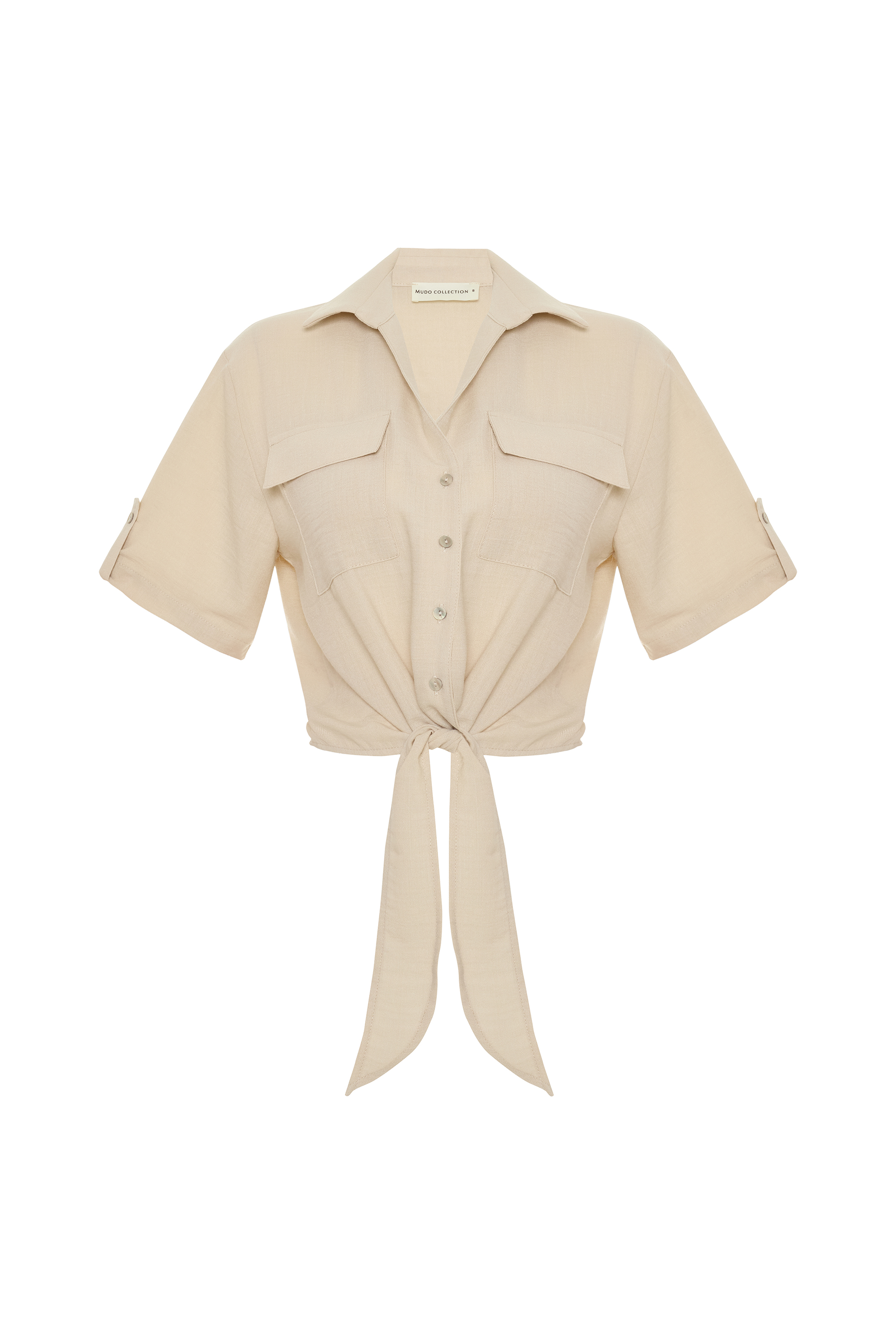 BAĞLAMA DETAYLI KISA KOLLU CROP GÖMLEK