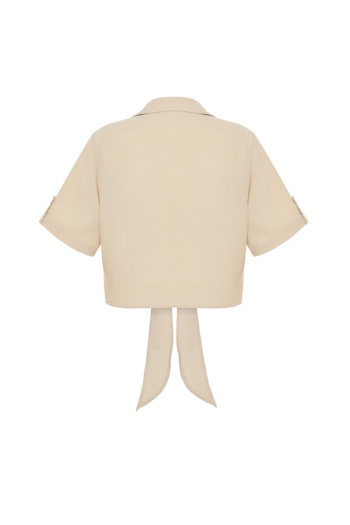  BAĞLAMA DETAYLI KISA KOLLU CROP GÖMLEK