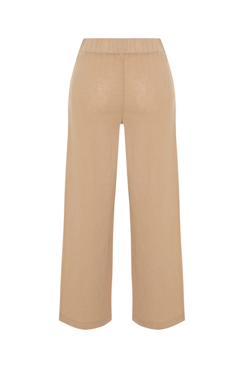  KETEN KARIŞIMLI BELİ LASTİKLİ STRAIGHT FIT PANTOLON