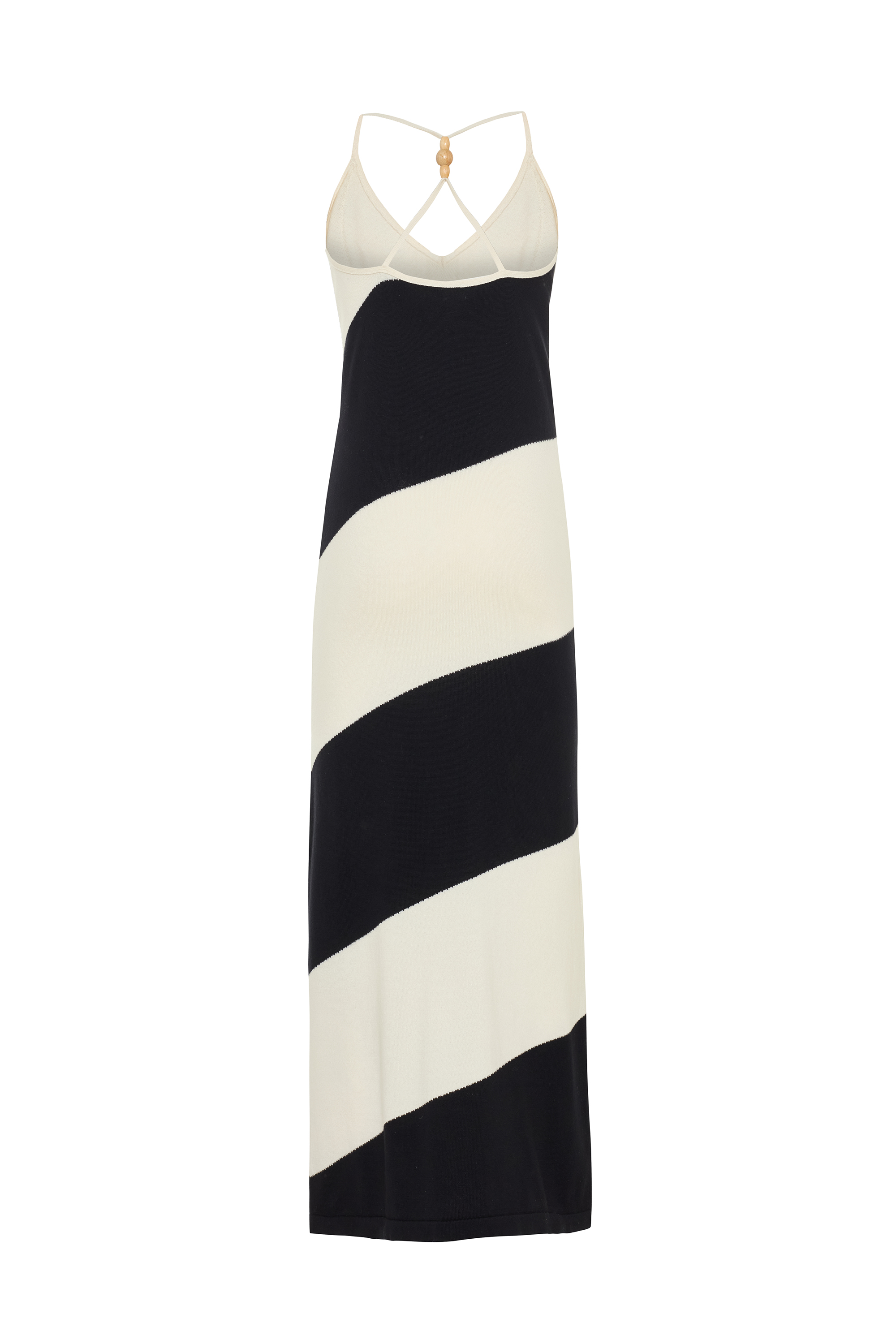 ÇİZGİLİ BONCUK ASKILI UZUN TRİKO ELBİSE