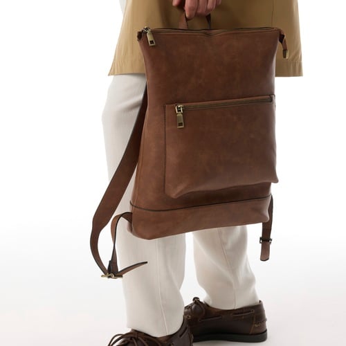  DERİ GÖRÜNÜMLÜ ÇİFT BÖLMELİ SIRT ÇANTASI