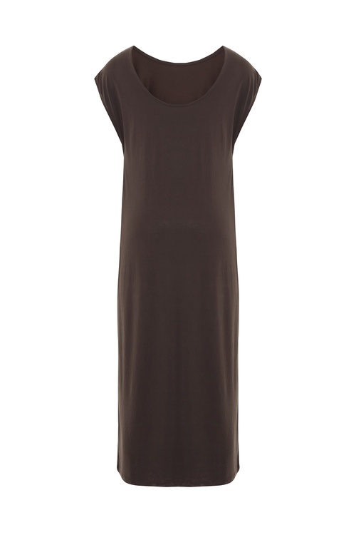  MODAL KARIŞIMLI KISA KOLLU MİDİ ELBİSE