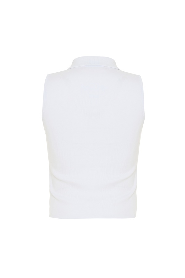 Kadın Beyaz Polo Yaka Kolsuz T-Shirt | mudo