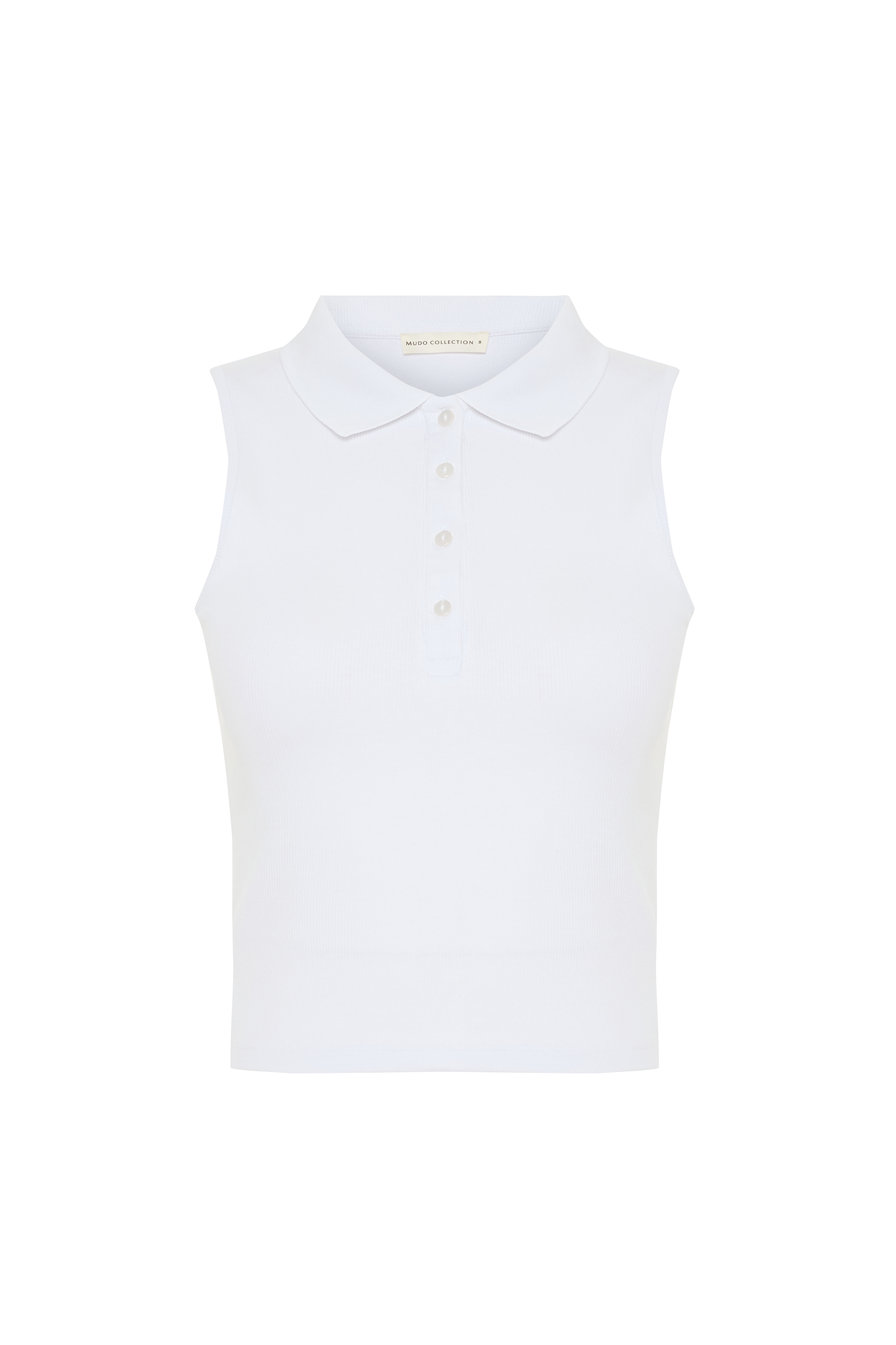 Kadın Beyaz Polo Yaka Kolsuz T-Shirt | mudo