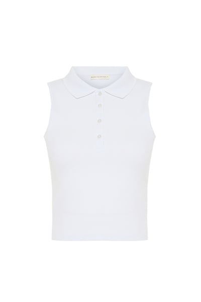 Mudo Kadın Beyaz Polo Yaka Kolsuz T-Shirt
