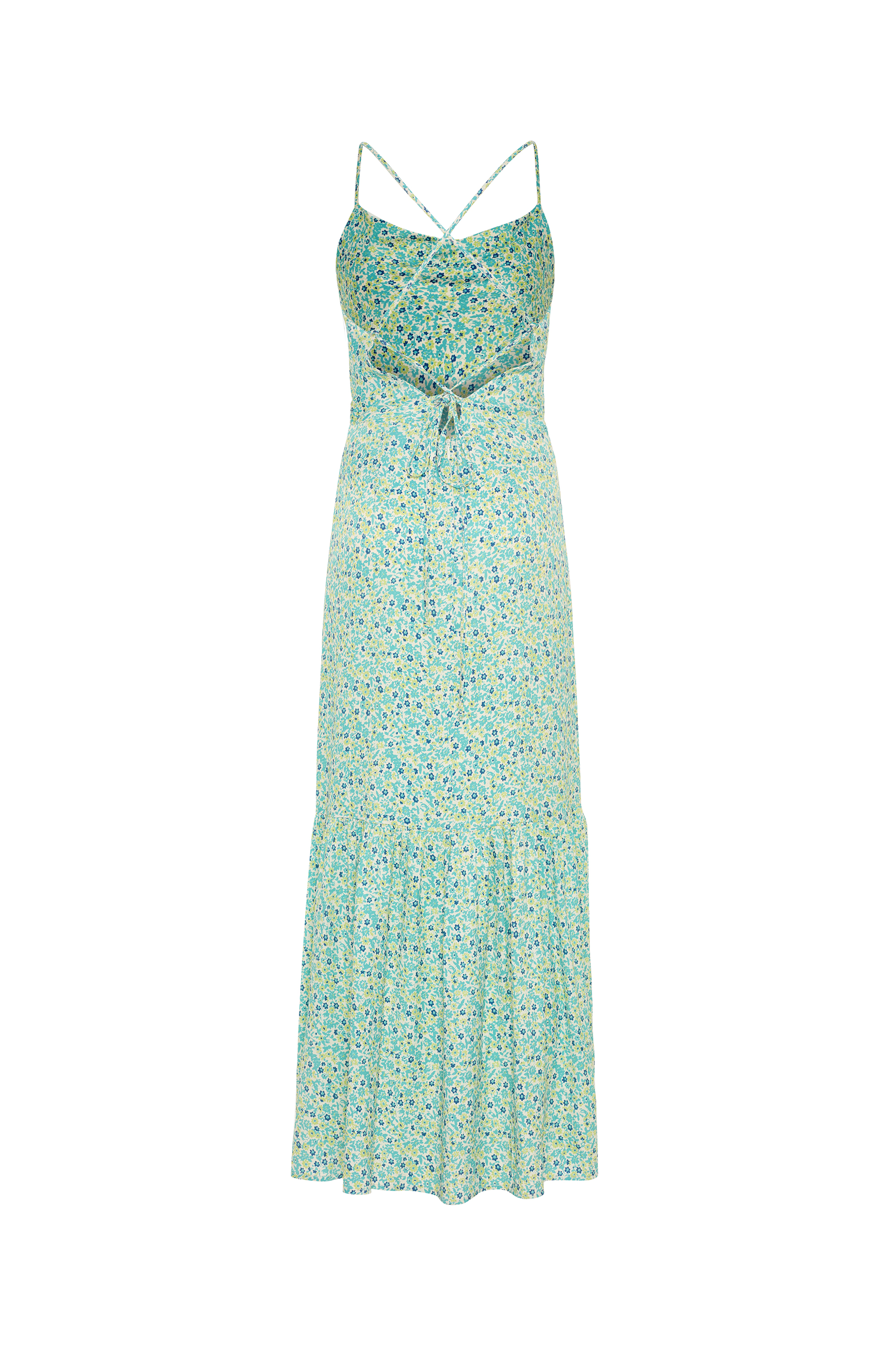 BASKILI SIRTI BAĞLAMALI MİDİ ELBİSE