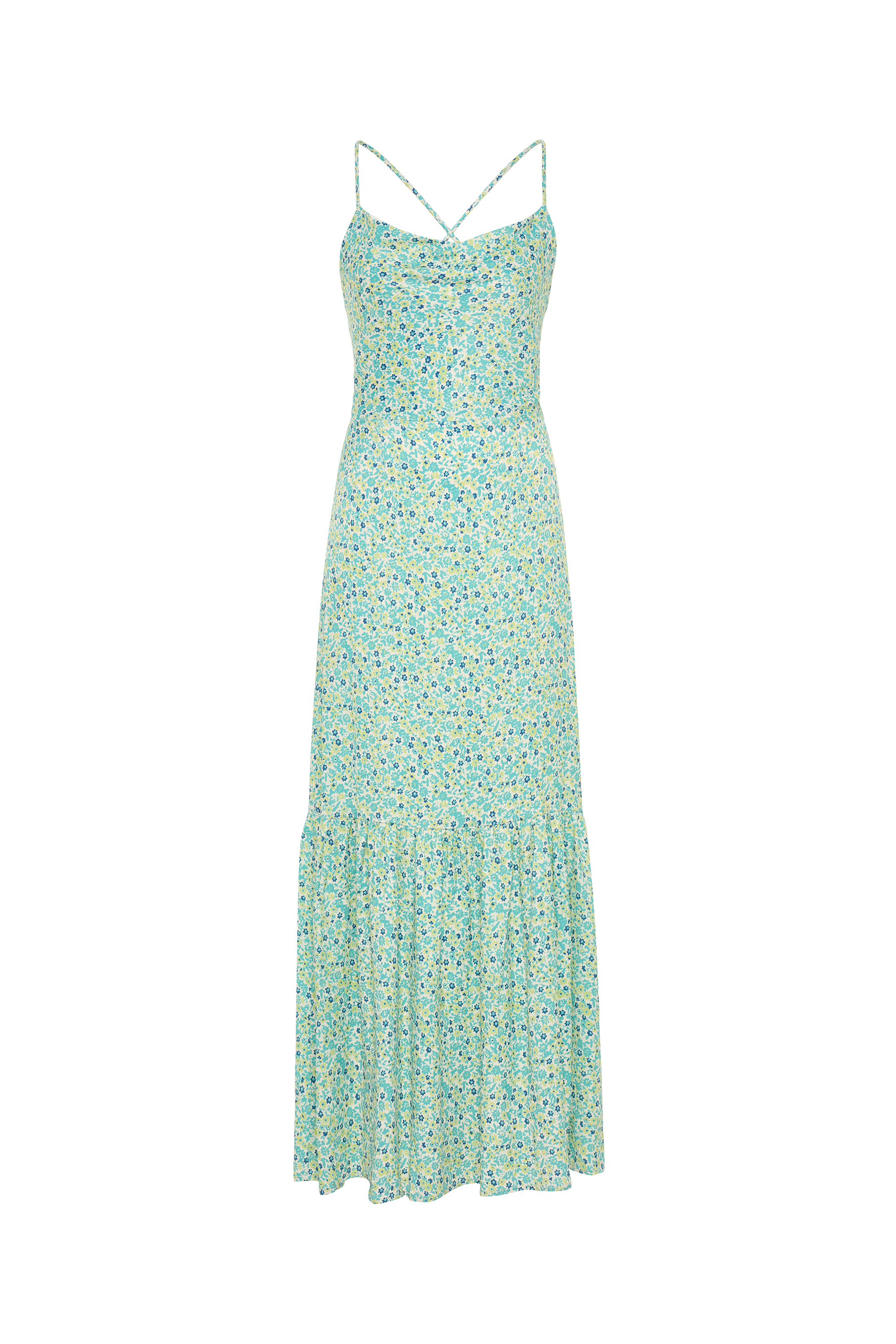 BASKILI SIRTI BAĞLAMALI MİDİ ELBİSE