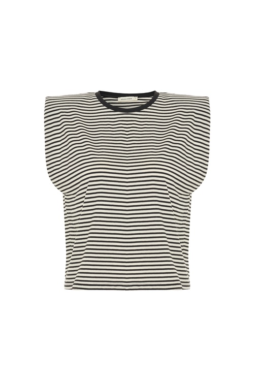  ÇİZGİLİ BİSİKLET YAKA KOLSUZ T-SHIRT