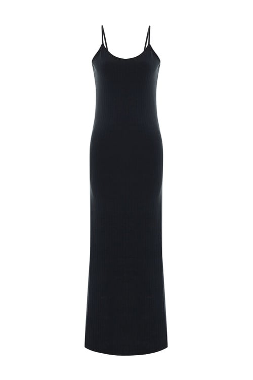  MODAL KARIŞIMLI DÜZ KESİM MİDİ ELBİSE