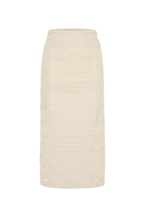 BELİ LASTİKLİ DANTELLİ MİDİ ETEK