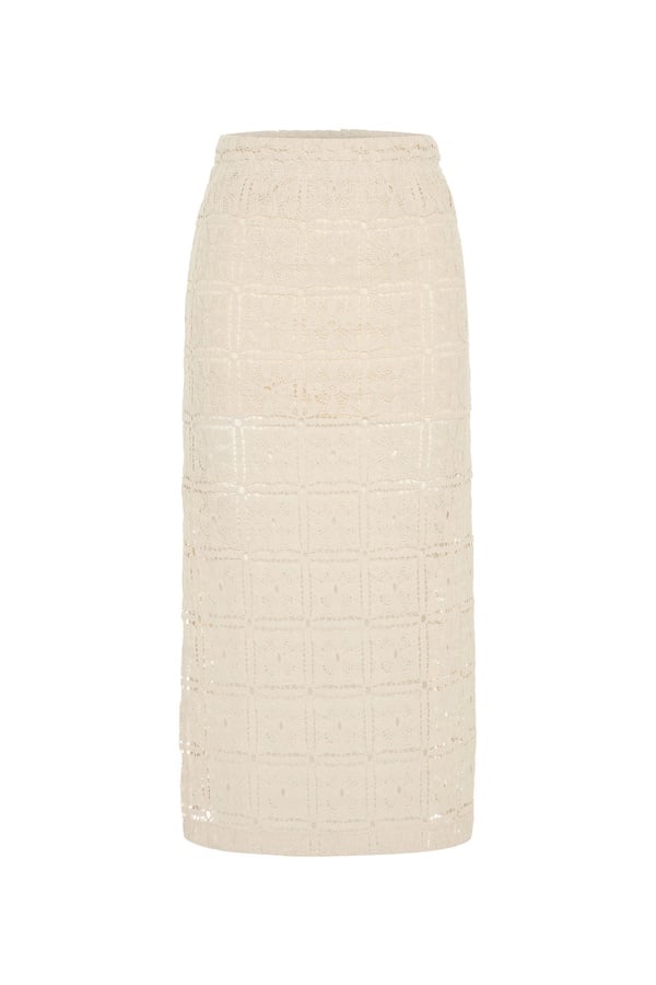 BELİ LASTİKLİ DANTELLİ MİDİ ETEK