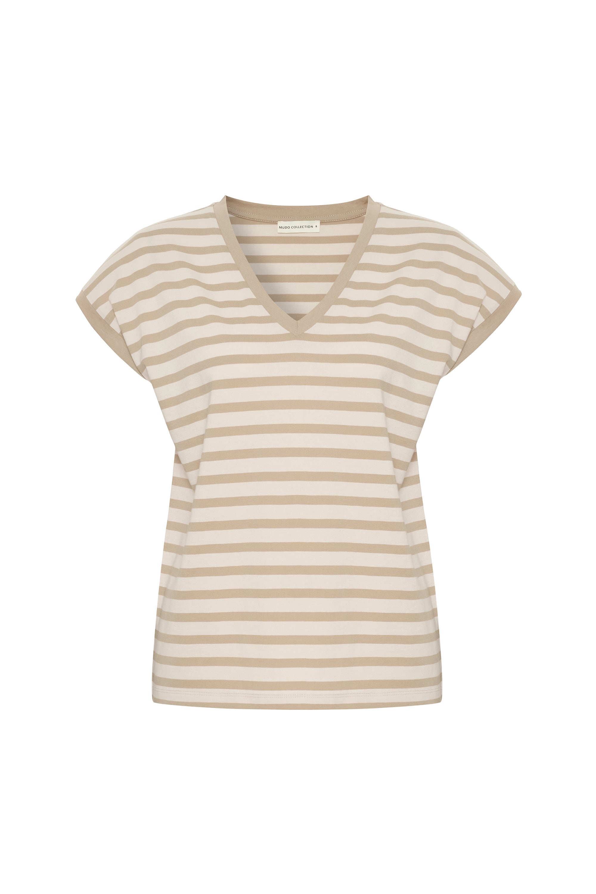 ÇİZGİLİ V YAKA KISA KOLLU T-SHIRT