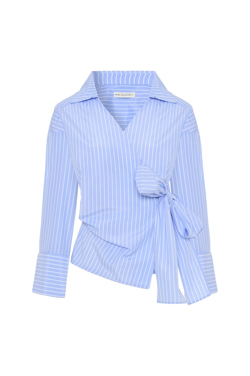  ÇİZGİLİ KRUVAZE BAĞLAMALI OVERSIZE GÖMLEK