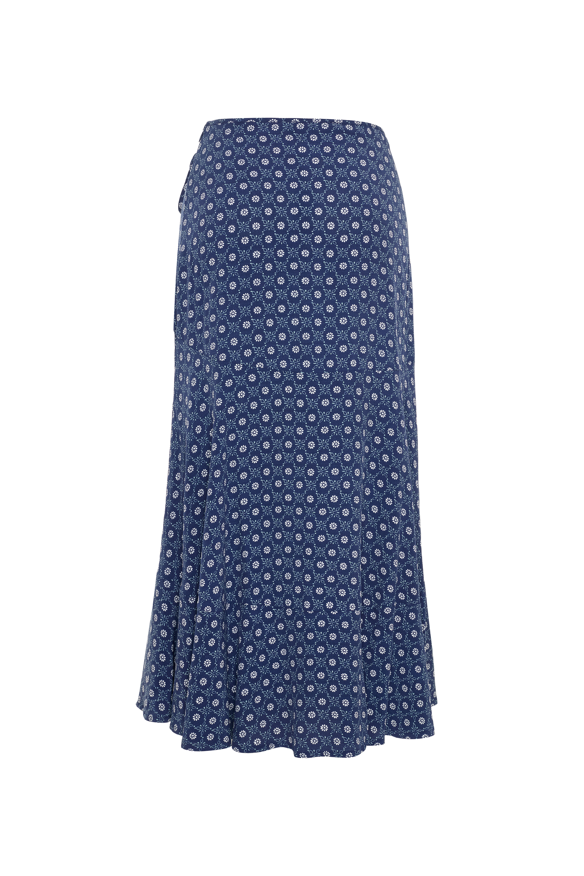 FLORAL BASKILI BAĞLAMA DETAYLI KLOŞ MİDİ ETEK