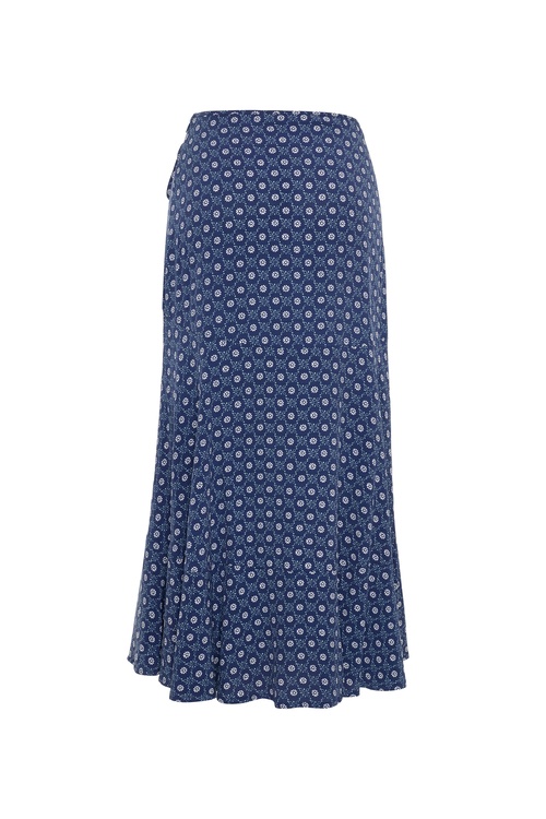  FLORAL BASKILI BAĞLAMA DETAYLI KLOŞ MİDİ ETEK