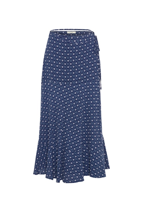  FLORAL BASKILI BAĞLAMA DETAYLI KLOŞ MİDİ ETEK