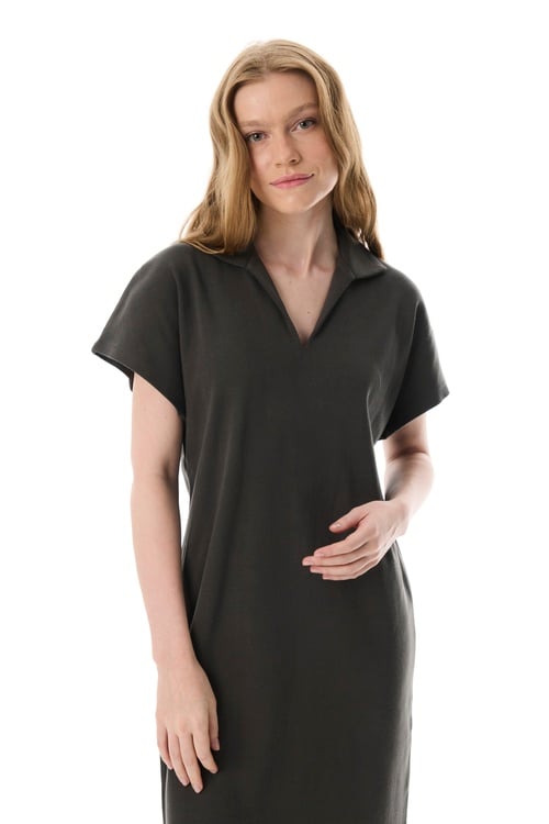  V YAKA KISA KOLLU MİDİ ELBİSE