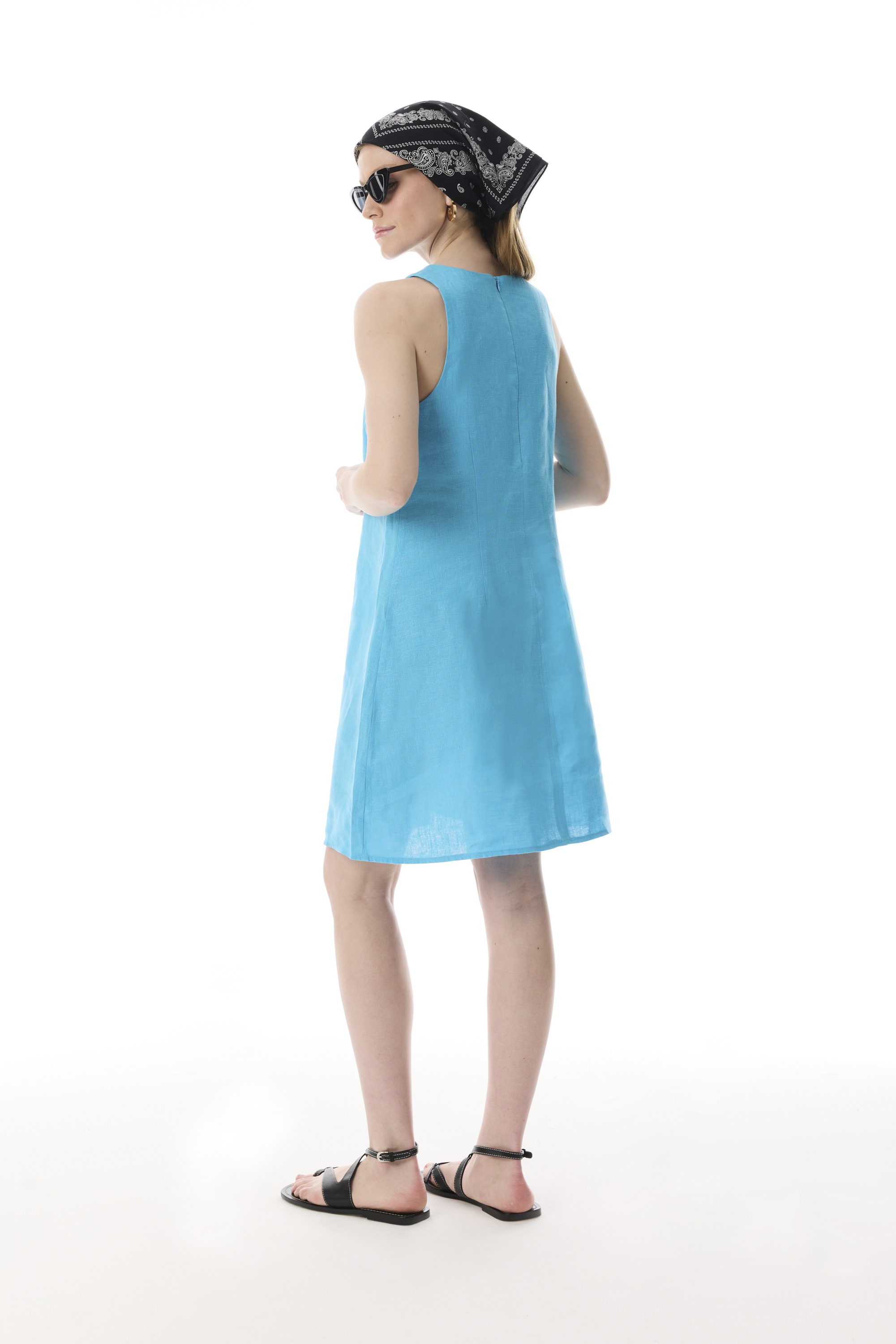 A FORM KOLSUZ KETEN MİNİ ELBİSE