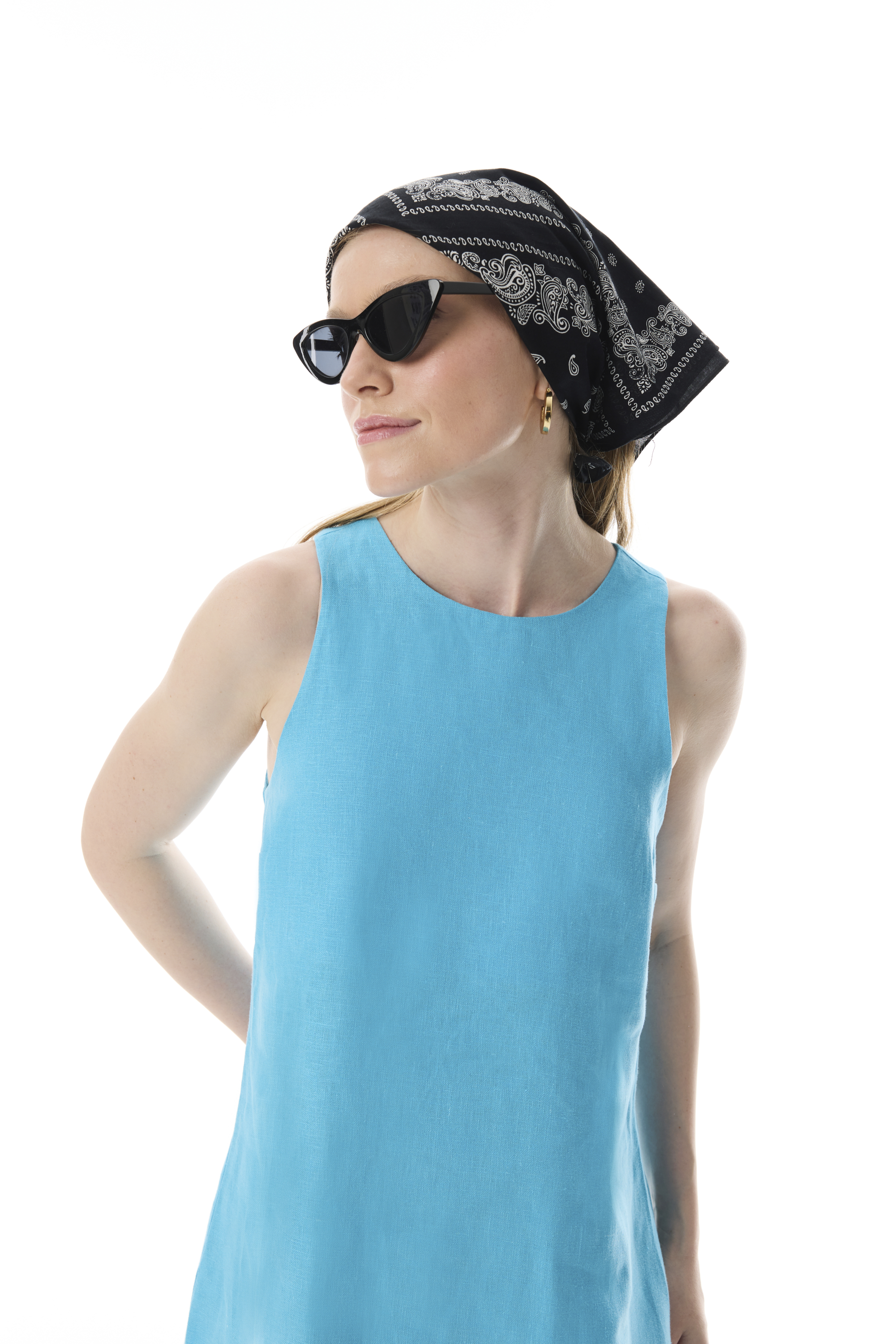 A FORM KOLSUZ KETEN MİNİ ELBİSE