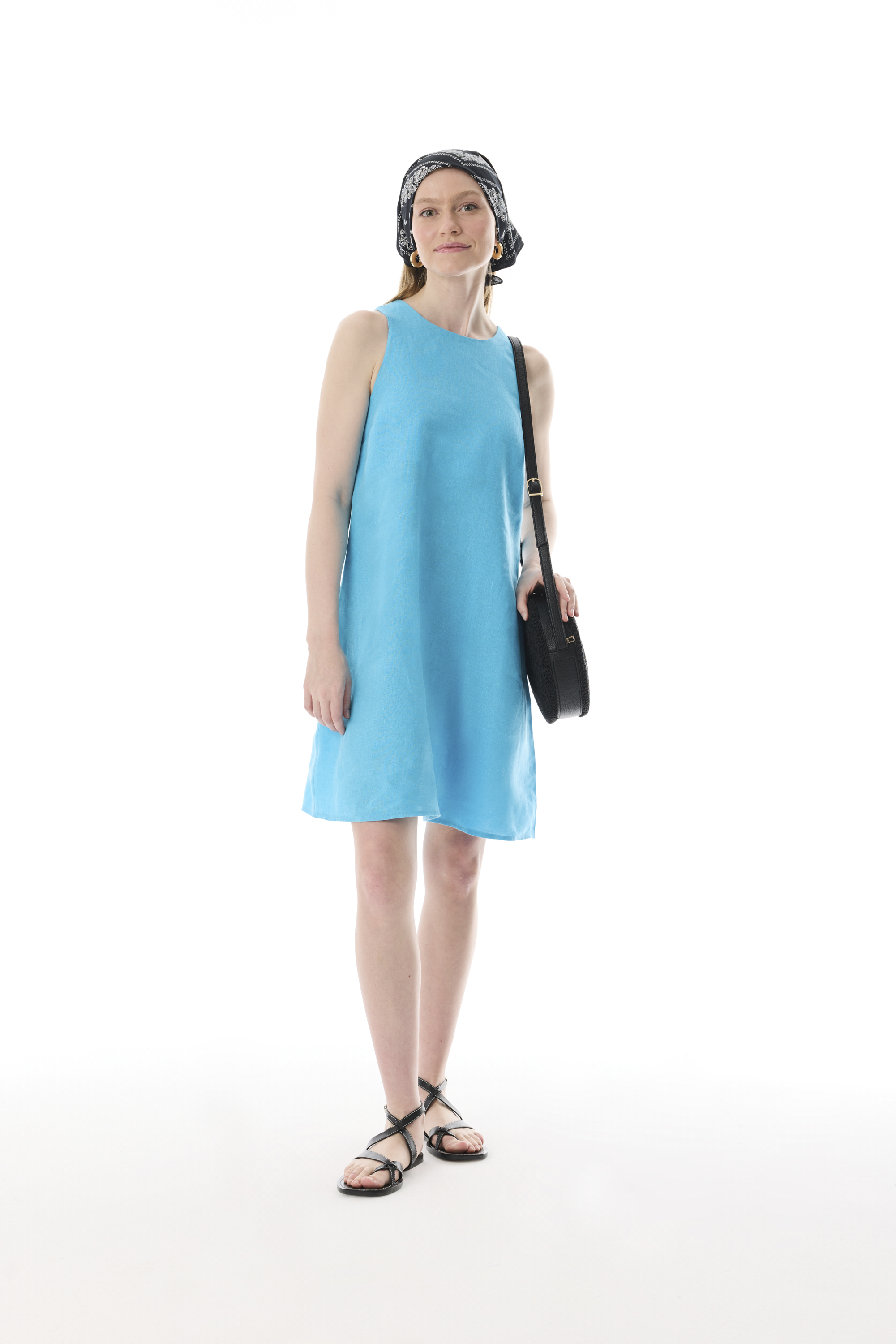 A FORM KOLSUZ KETEN MİNİ ELBİSE