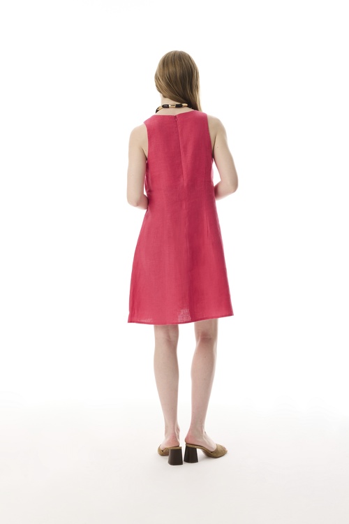  A FORM KOLSUZ KETEN MİNİ ELBİSE