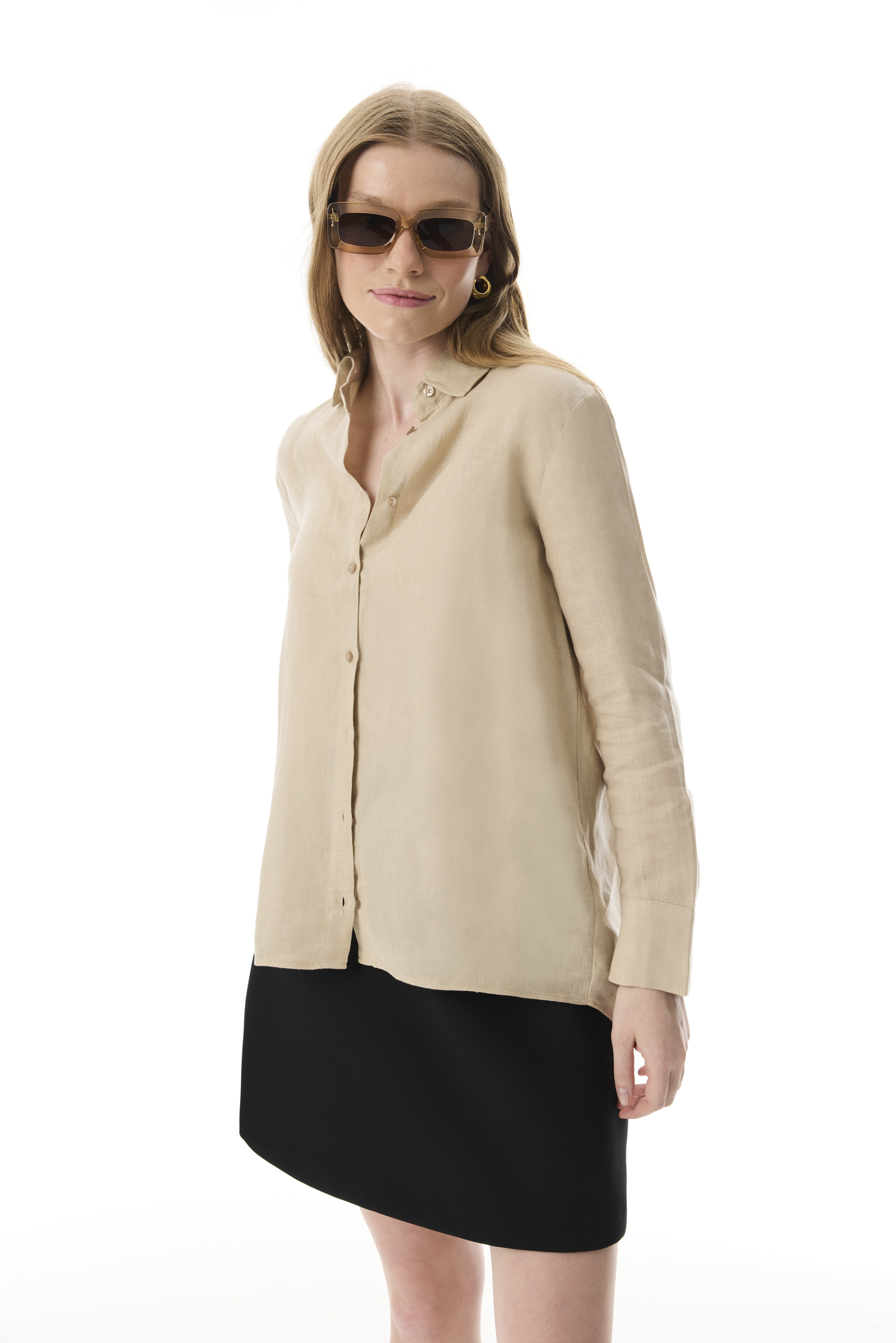 REGULAR FIT UZUN KOLLU KETEN GÖMLEK