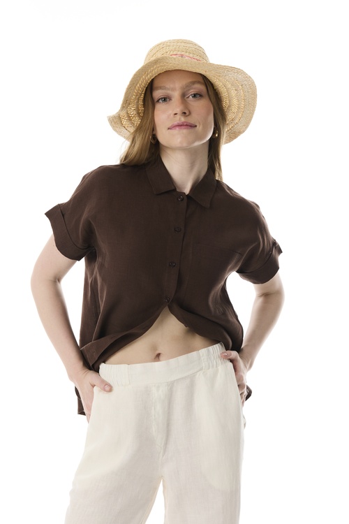  KISA KOLLU TEK CEPLİ KETEN GÖMLEK