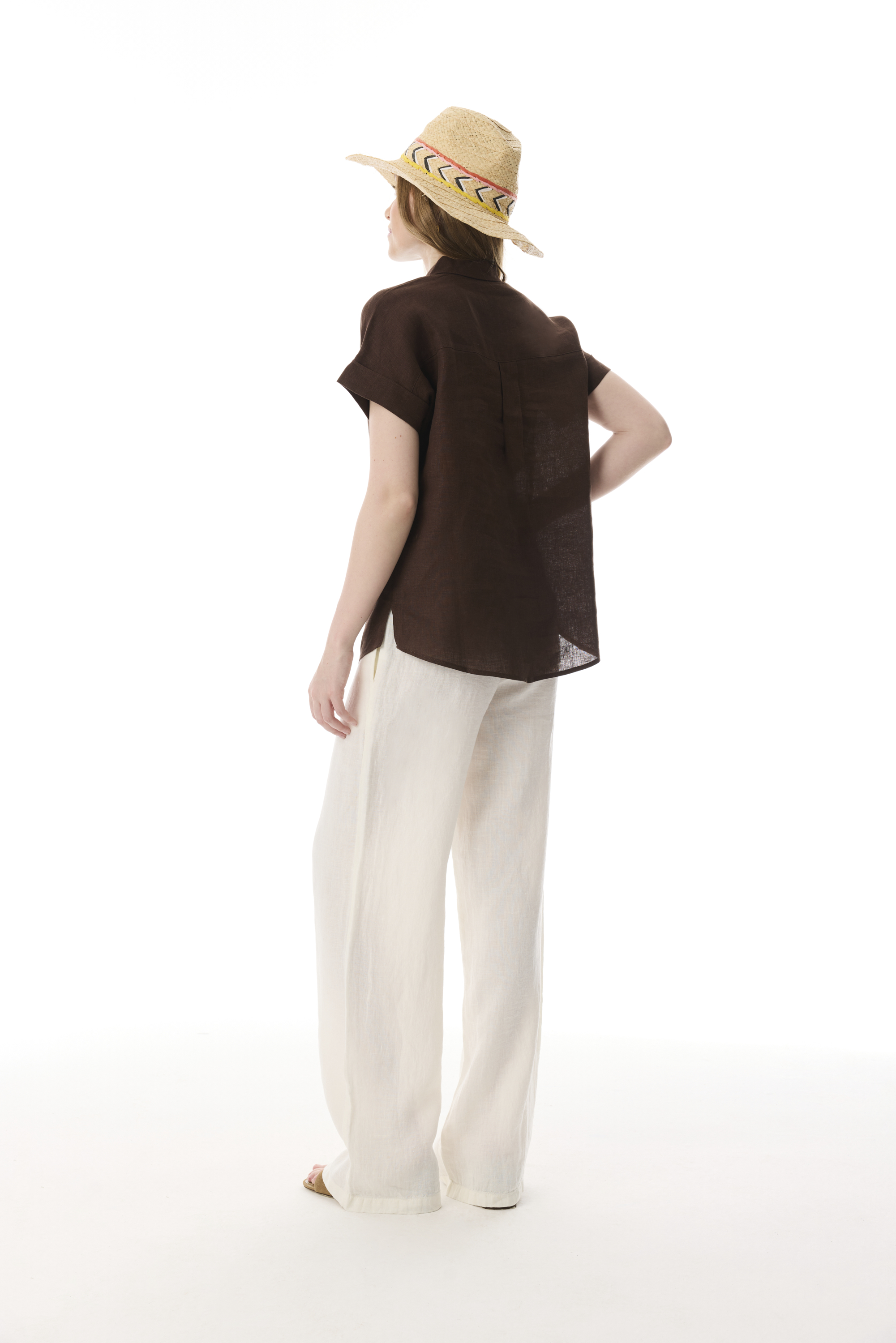 KISA KOLLU TEK CEPLİ KETEN GÖMLEK