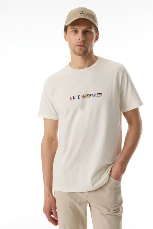 BASKILI BİSİKLET YAKA KISA KOLLU T-SHIRT