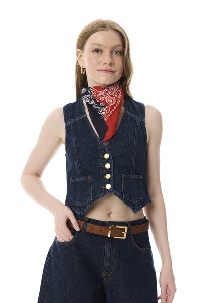 Mudo Kadın Koyu Indigo Crop Jean Yelek