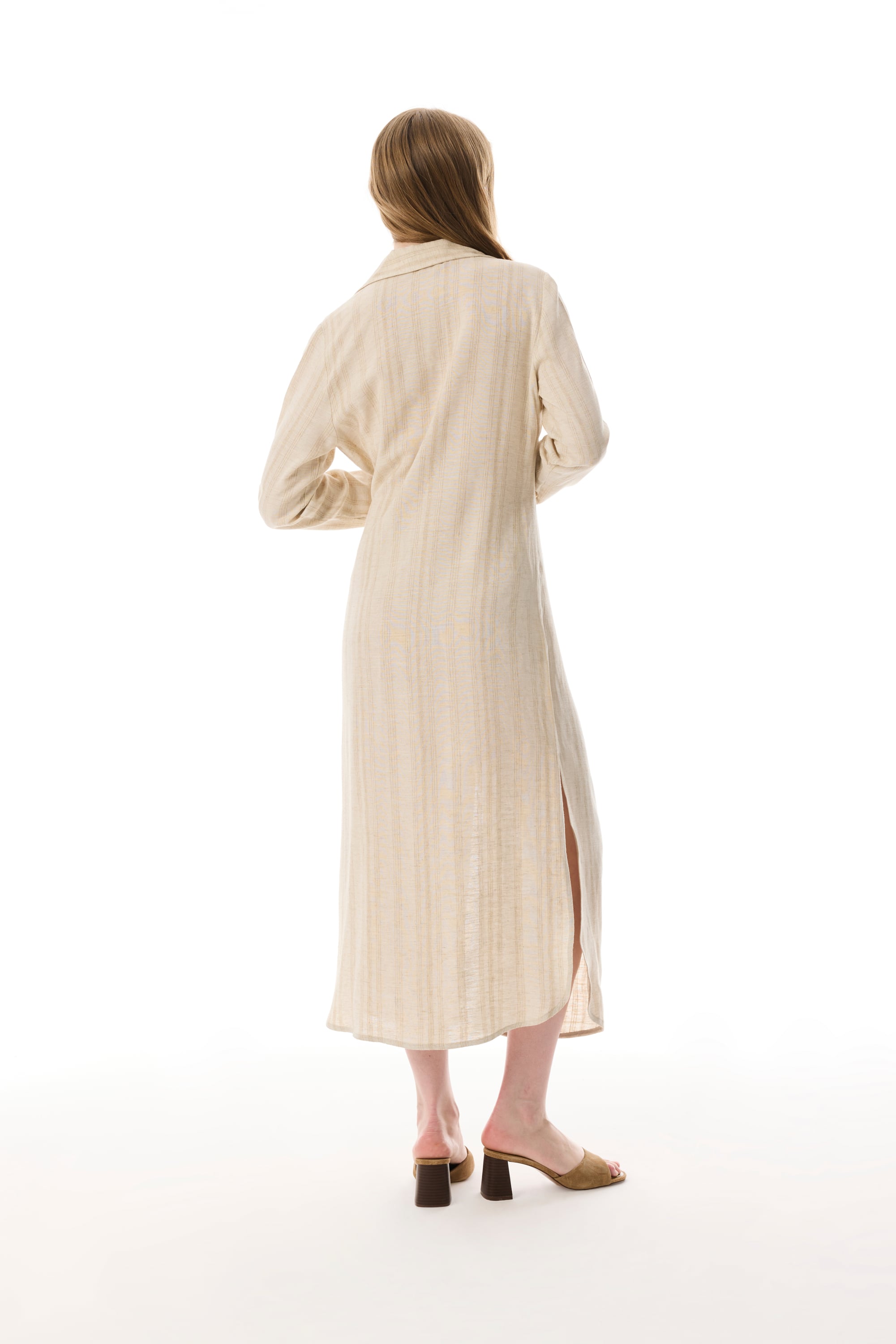 BAĞLAMA DETAYLI ÇİZGİLİ GÖMLEK ELBİSE