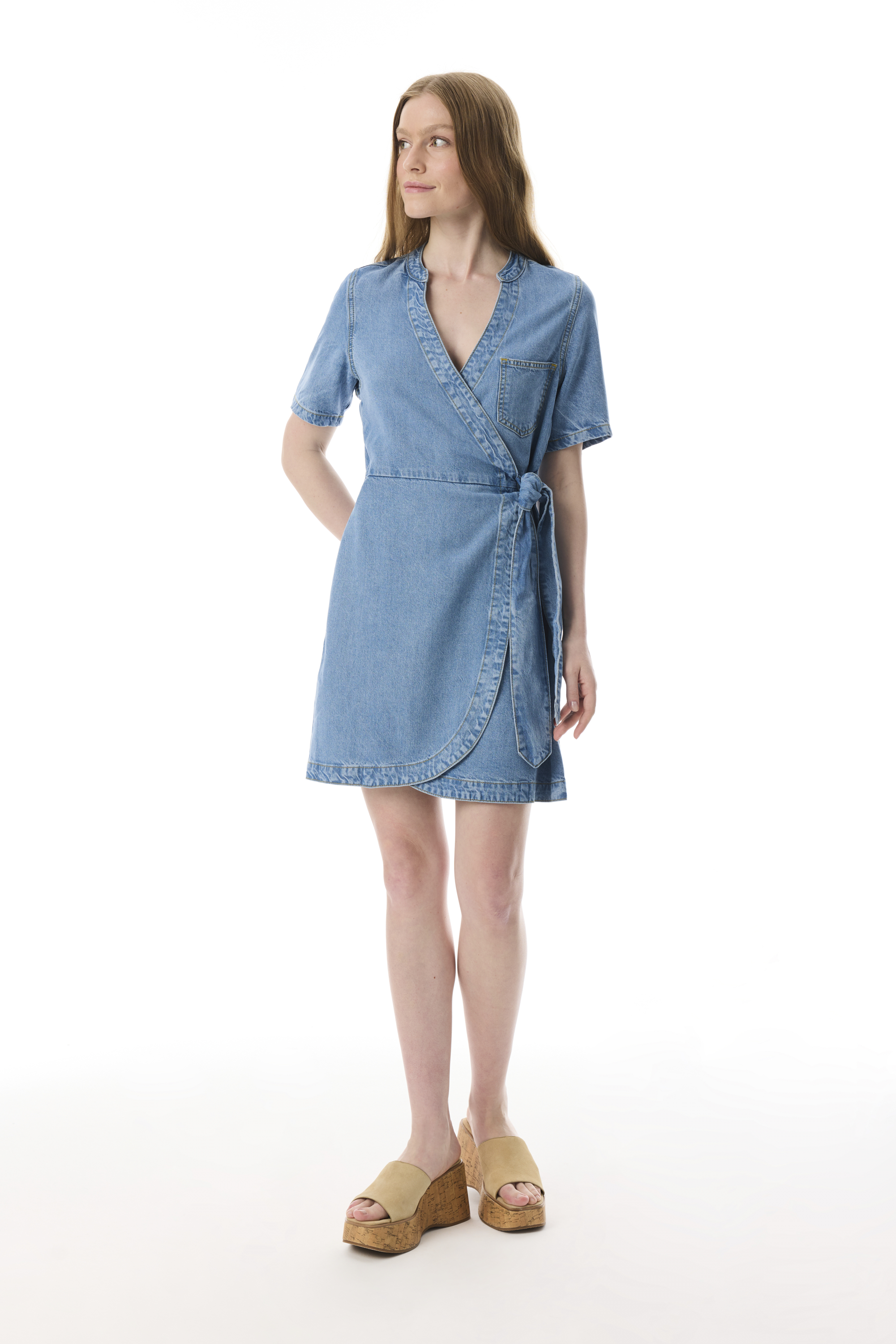 KRUVAZE BAĞLAMALI MİNİ JEAN ELBİSE