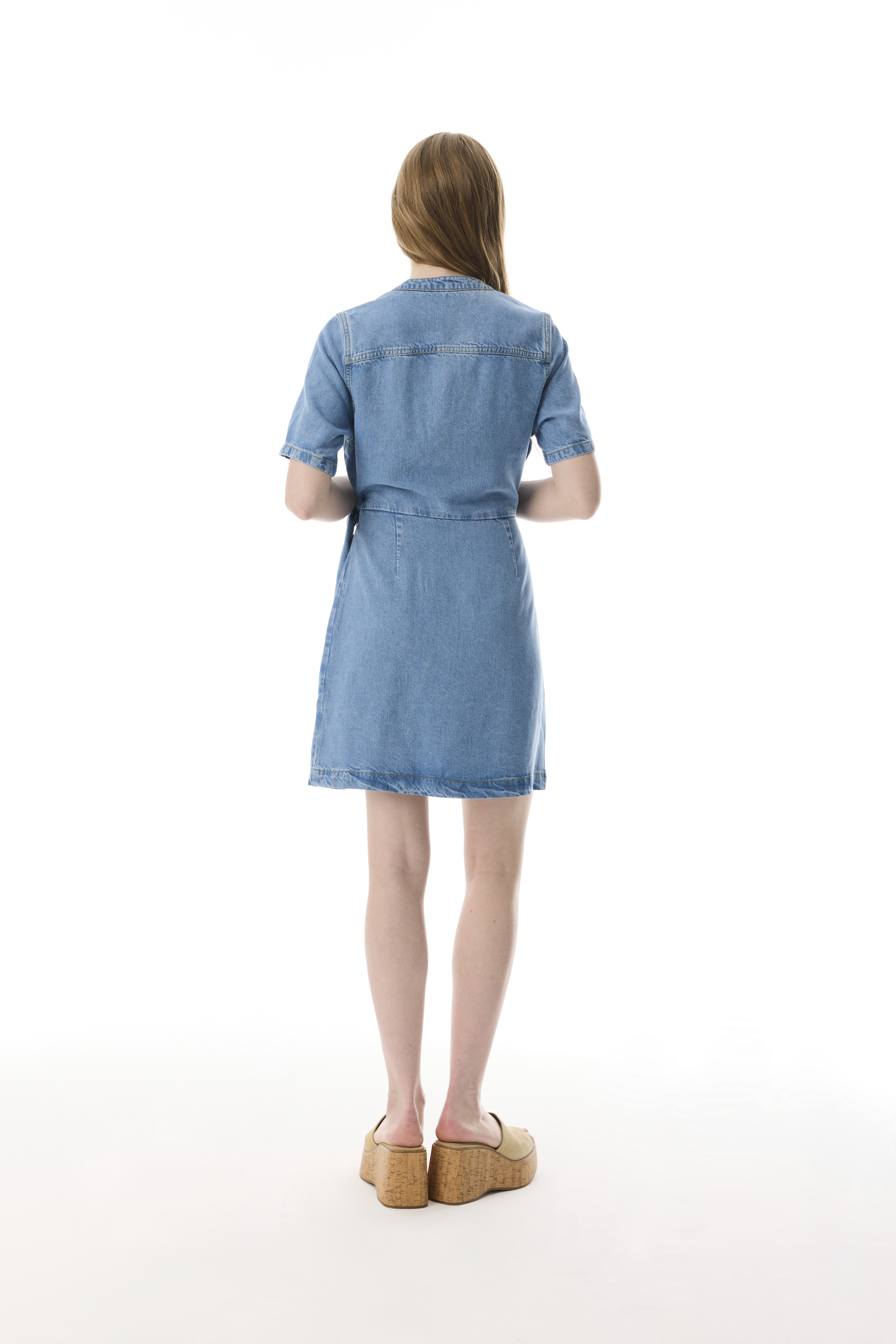 KRUVAZE BAĞLAMALI MİNİ JEAN ELBİSE