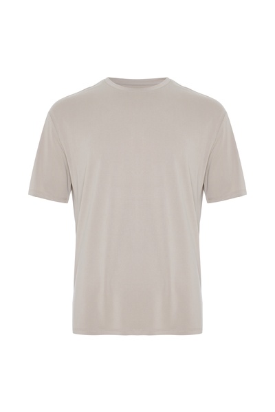 Mudo Erkek Bej Rengi Oversize Modal Bisiklet Yaka T-Shirt