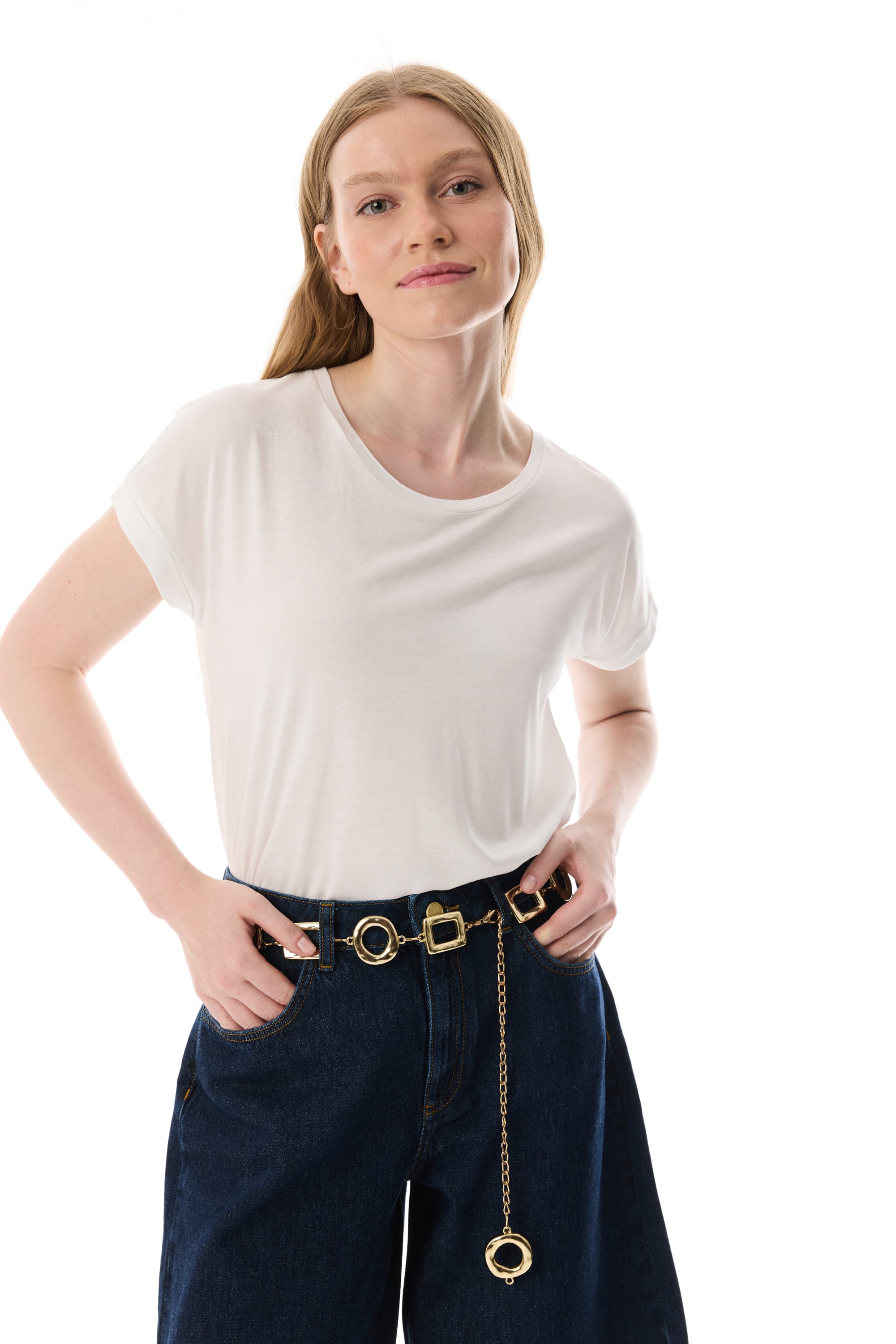 DÜŞÜK KOL SİMLİ KISA KOLLU T-SHIRT