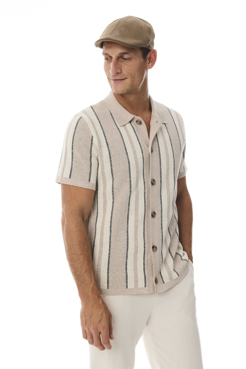  ÇİZGİLİ POLO YAKA KISA KOLLU TRİKO HIRKA